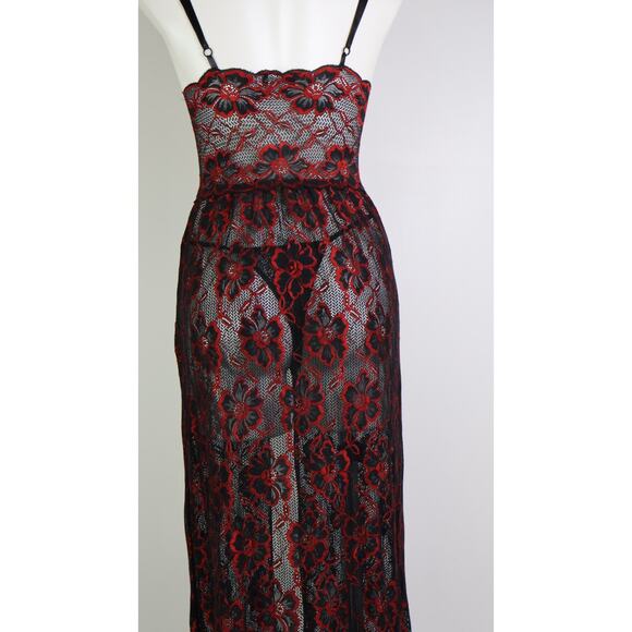 Vintage Escante Goth Slip Dress Medium Black Red Sheer Lace Dark Romantic Scene - Picture 7 of 12